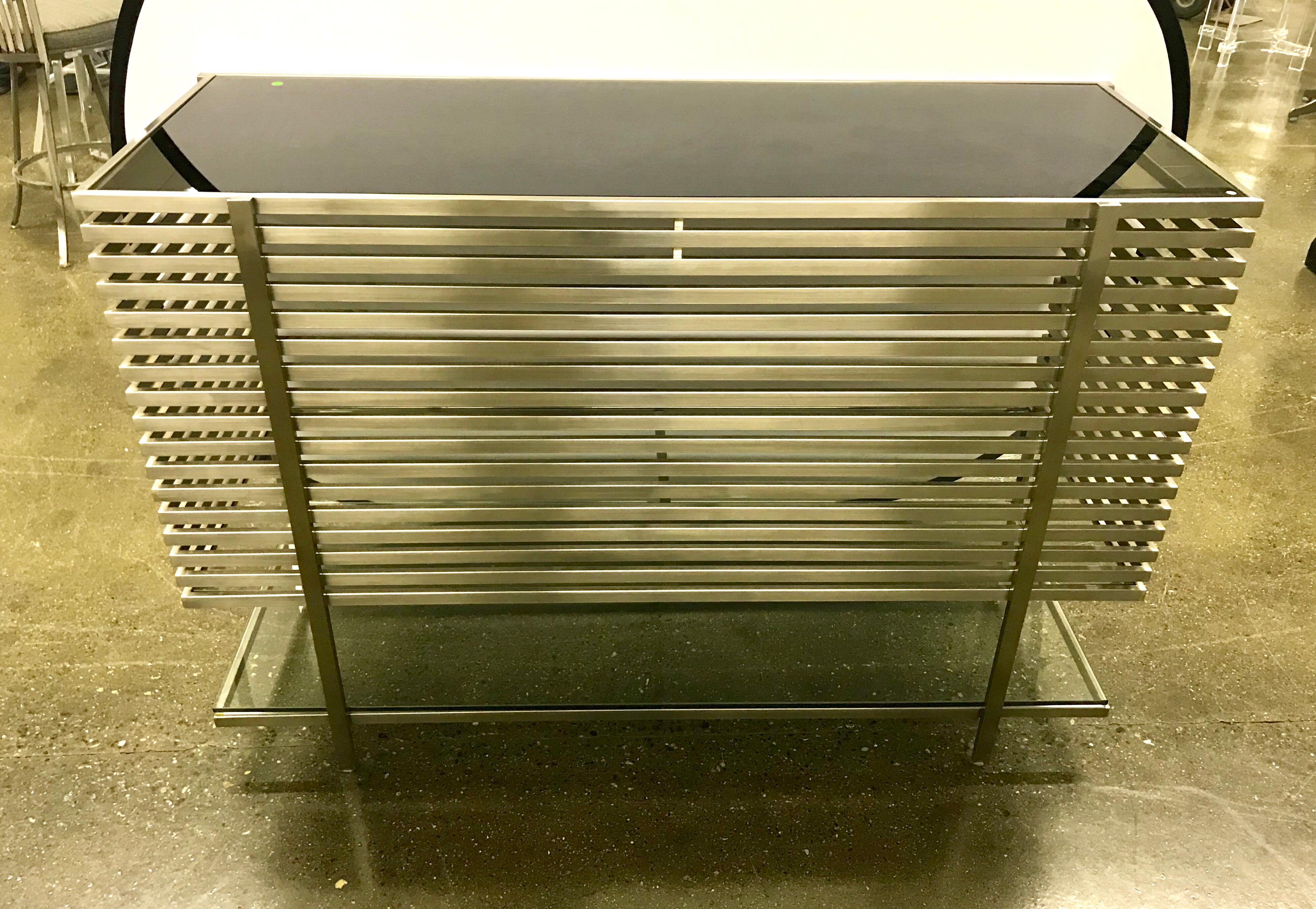 Mid-Century Modern Style Laser Cut Steel, Glass and Chrome Dry Bar 5
