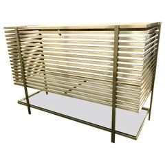 Used Mid-Century Modern Style Laser Cut Steel, Glass and Chrome Dry Bar
