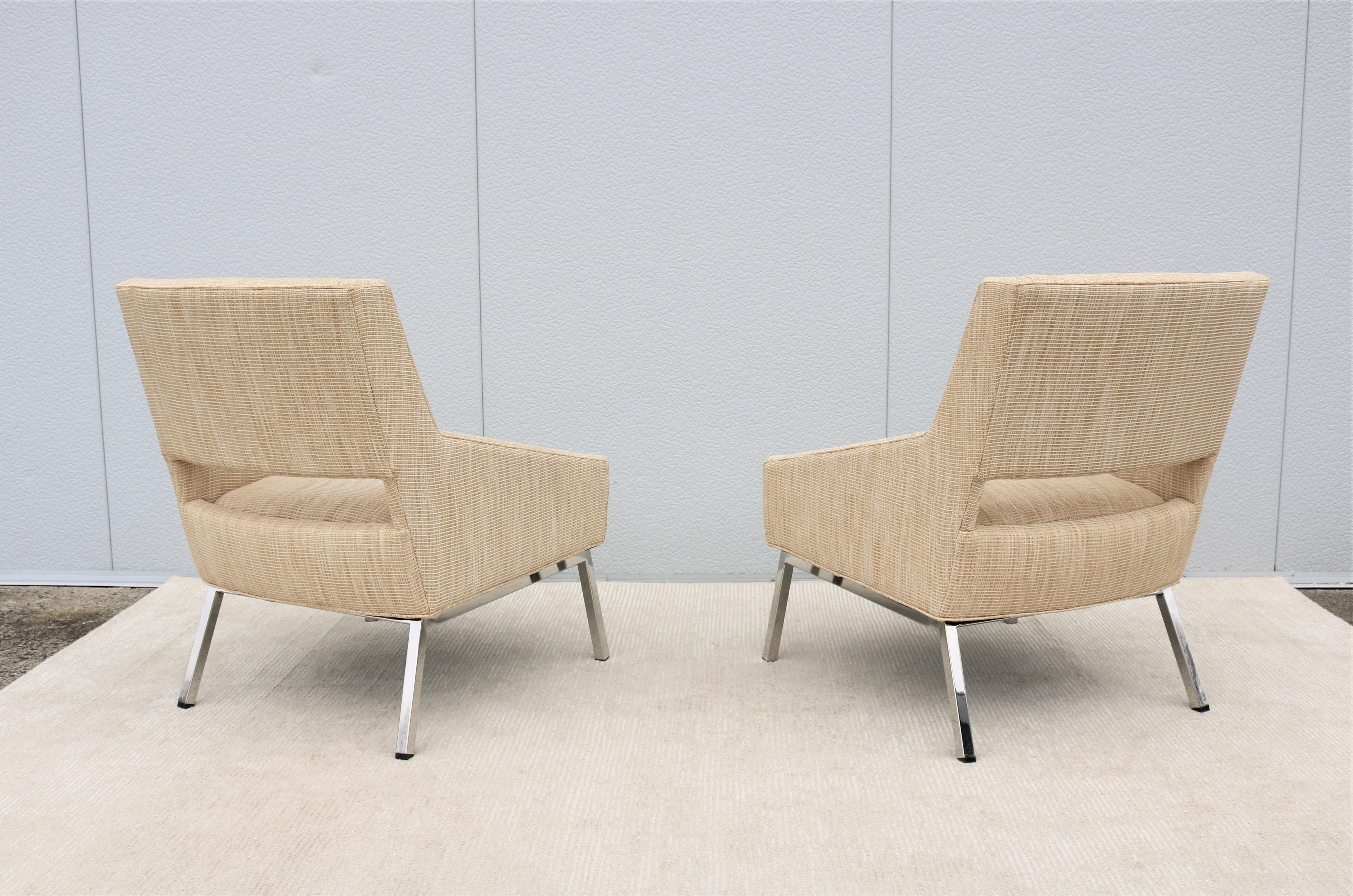 Mid-Century Modern Style Lexington Amani Beige Fabric Accent Chairs, a Pair For Sale 2