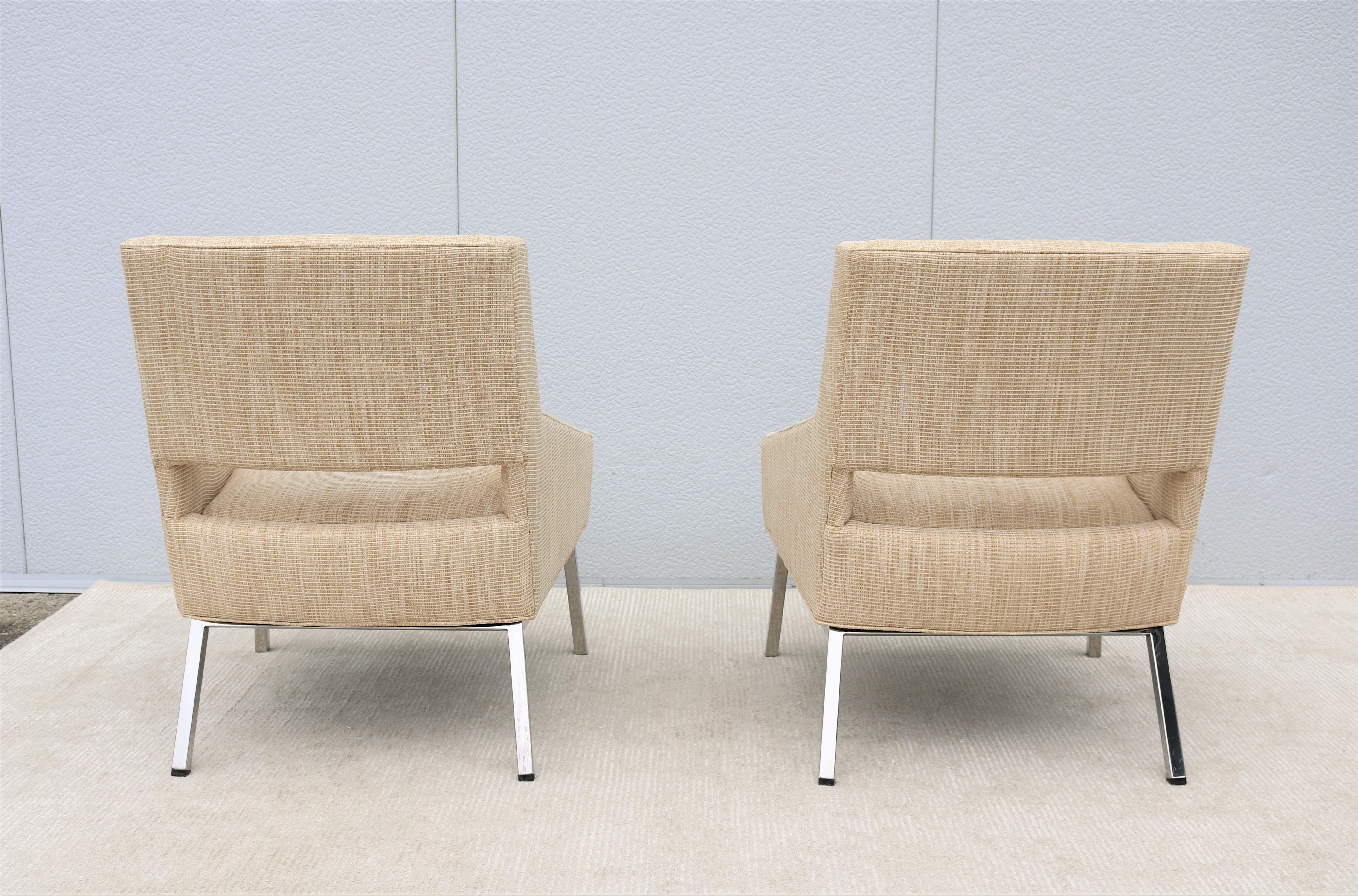 Mid-Century Modern Style Lexington Amani Beige Fabric Accent Chairs, a Pair For Sale 3