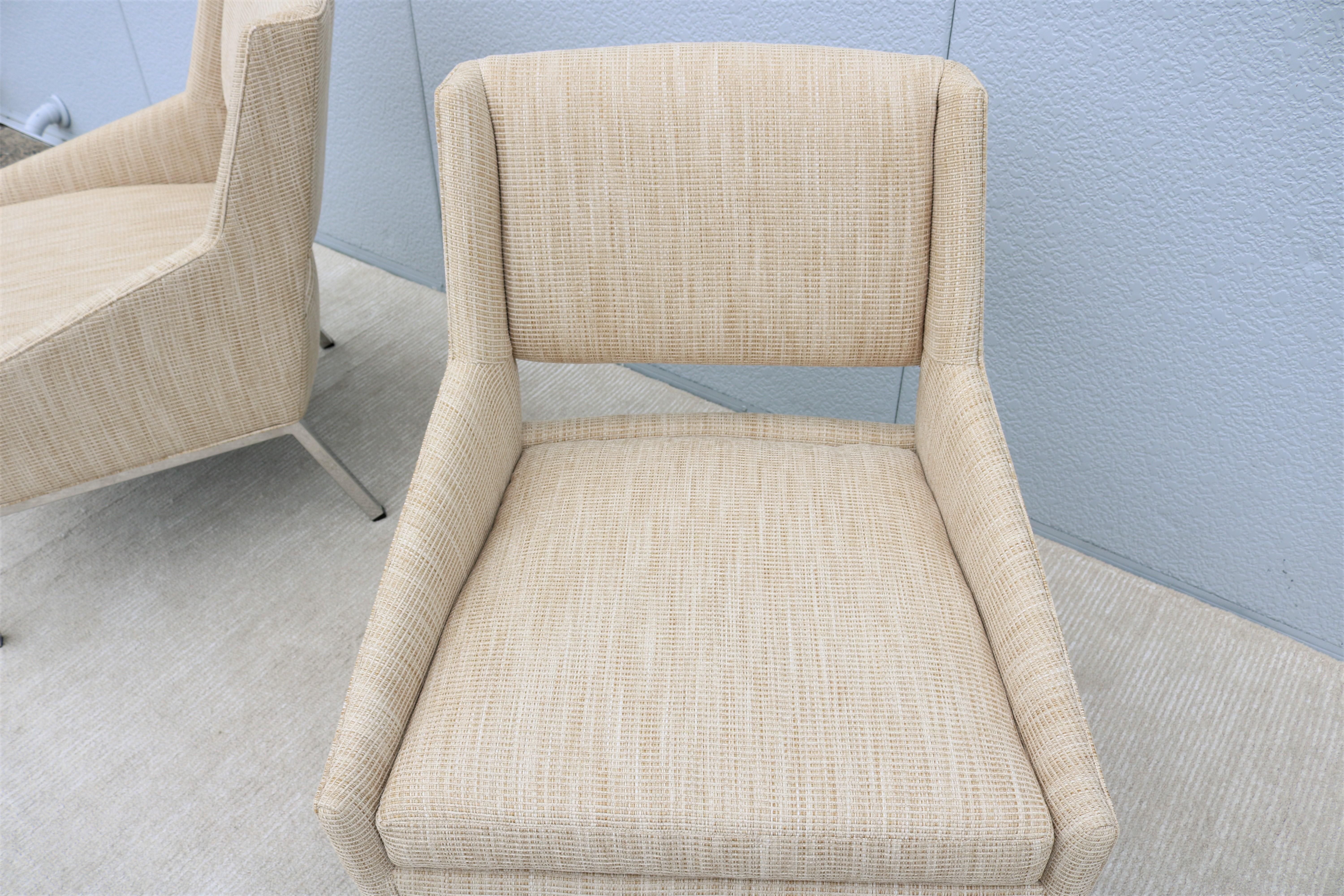 Mid-Century Modern Style Lexington Amani Beige Fabric Accent Chairs, a Pair For Sale 5