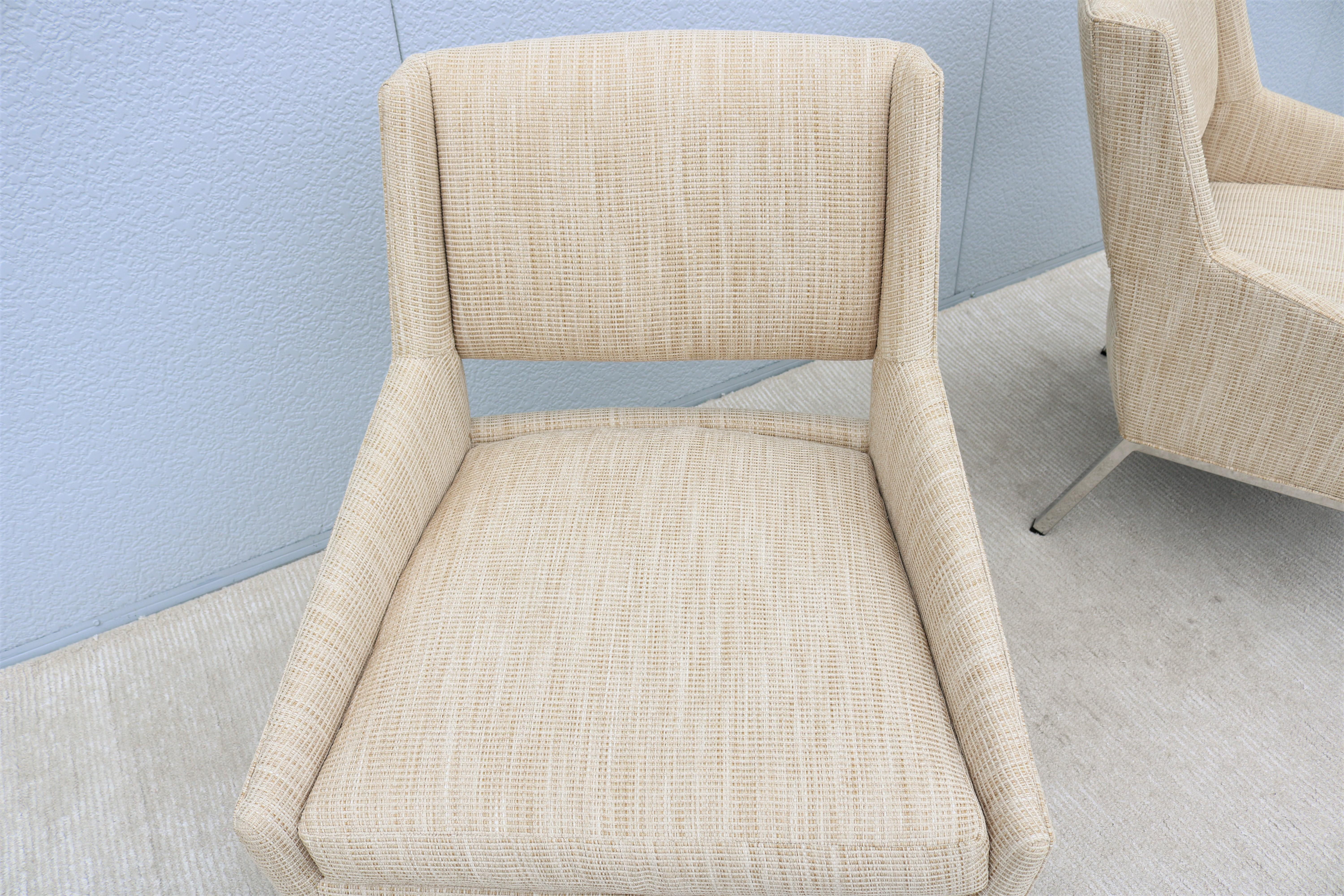 Mid-Century Modern Style Lexington Amani Beige Fabric Accent Chairs, a Pair For Sale 6