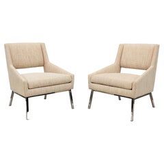 Mid-Century Modern Style Lexington Amani Beige Fabric Accent Chairs, a Pair