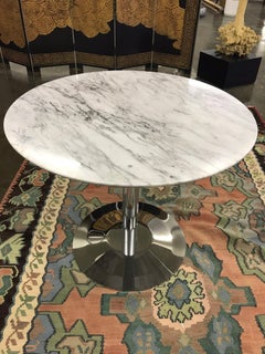 Mid-Century Modern Style Marble and Chrome Pedestal Bistro Tulip Table