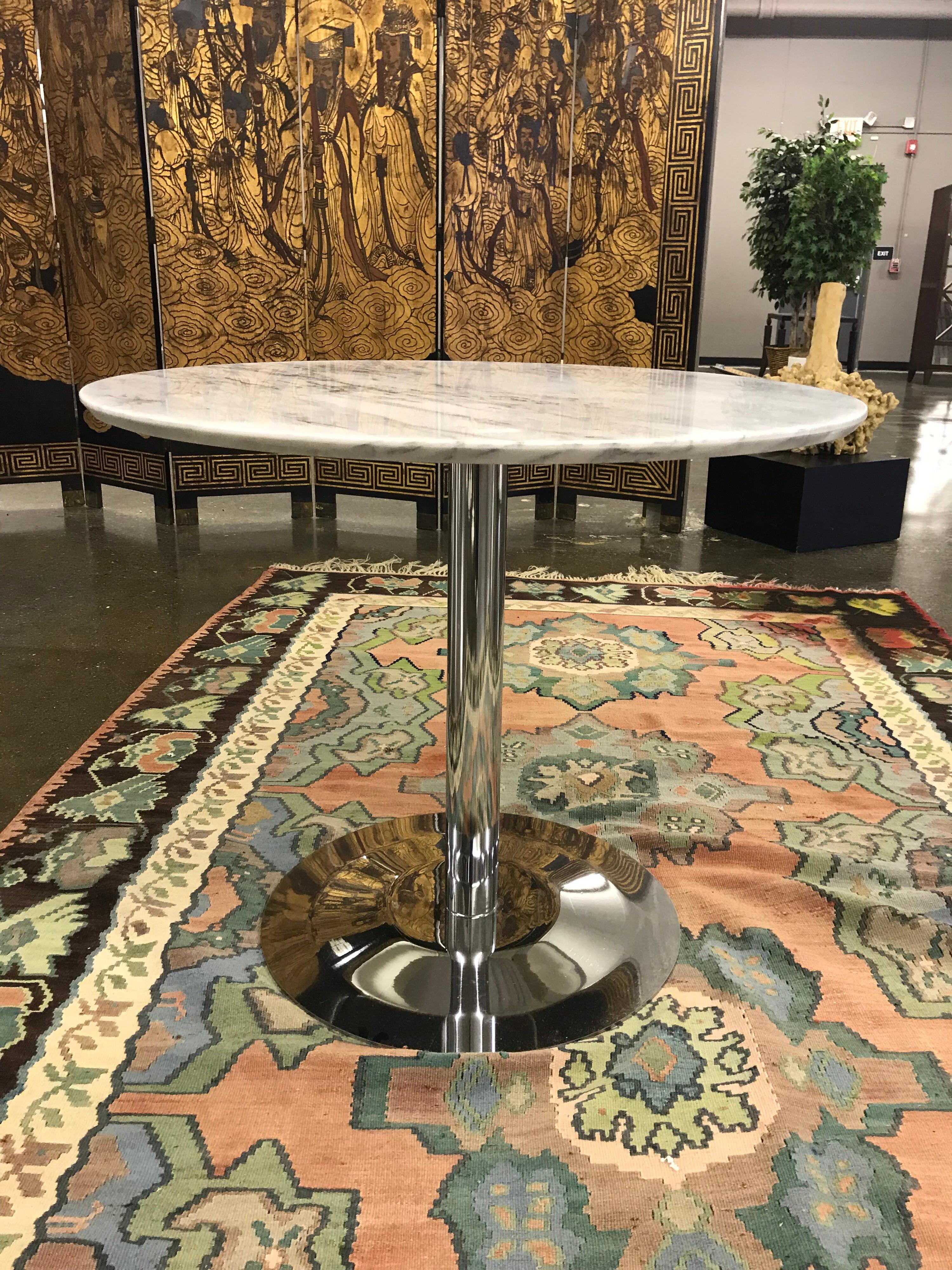 Mid-Century Modern Style Marble and Chrome Pedestal Bistro Tulip Table In Excellent Condition In West Hartford, CT