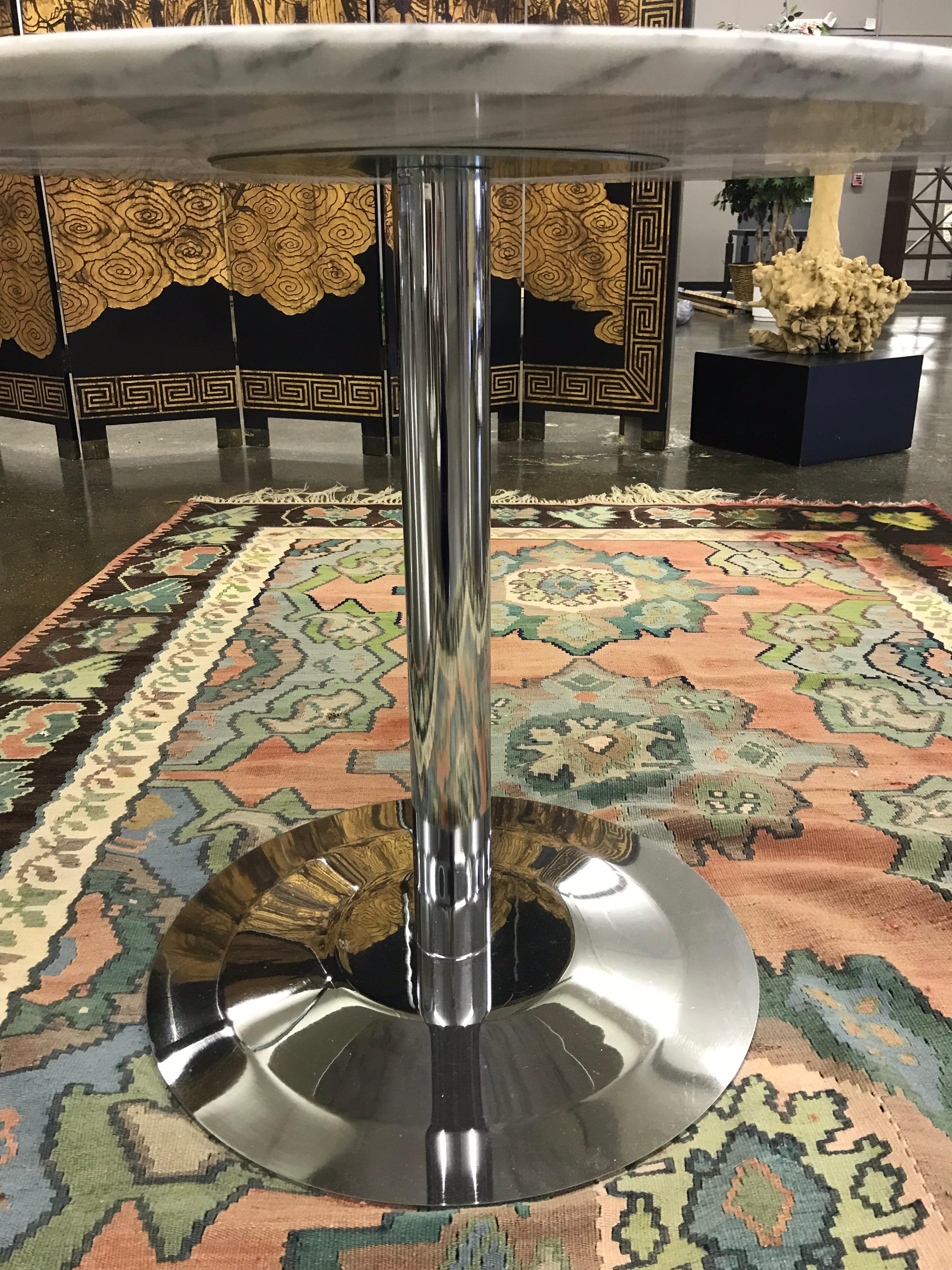 Mid-Century Modern Style Marble and Chrome Pedestal Bistro Tulip Table 1