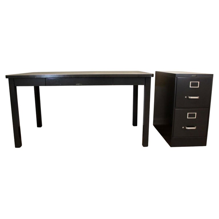 Craig Steel Desk And File Cabinet, Mid Century Modern Desk With File Drawers