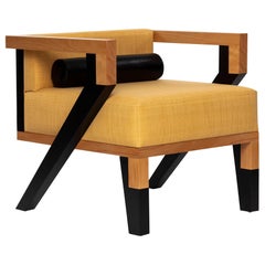 Mid-Century Modern Style Minimal Solid Wood Armchair Upholstered in Textile