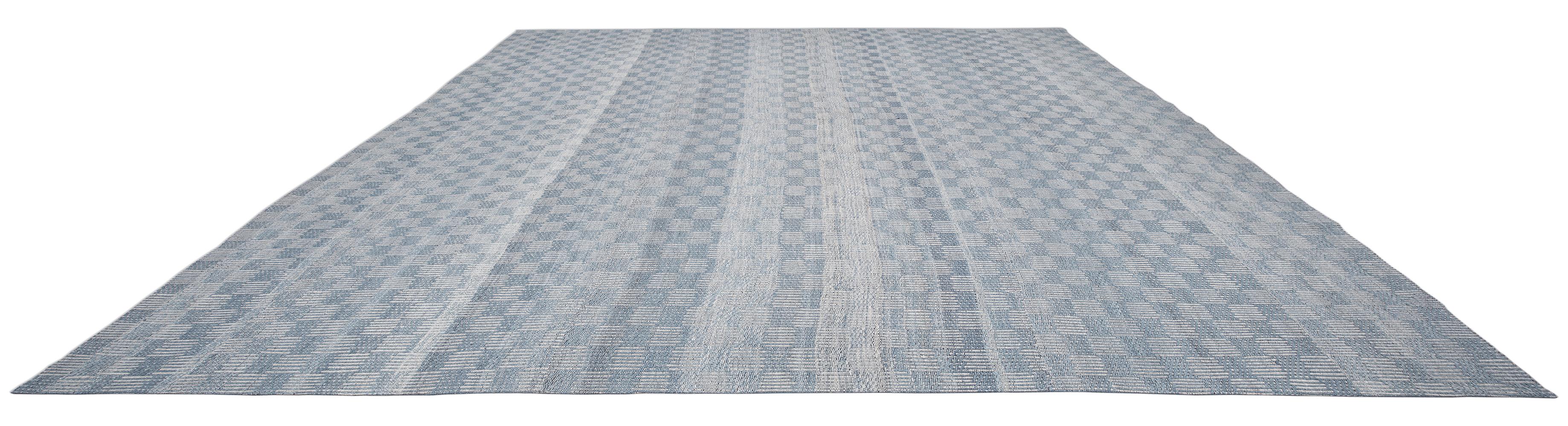 Mid-Century Modern Tapis tissé à plat de style moderne du milieu du siècle dernier, à motif minimaliste de Charmo en vente