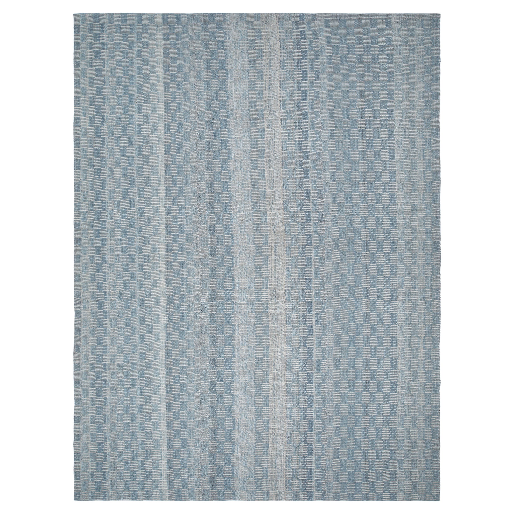 Tapis tissé à plat de style moderne du milieu du siècle dernier, à motif minimaliste de Charmo