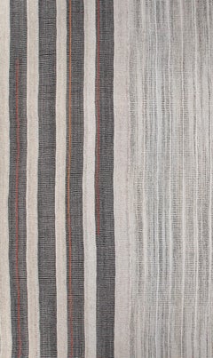 Mid-Century Modern Style Minimalist Charmo Striped Flatweave Wool Rug