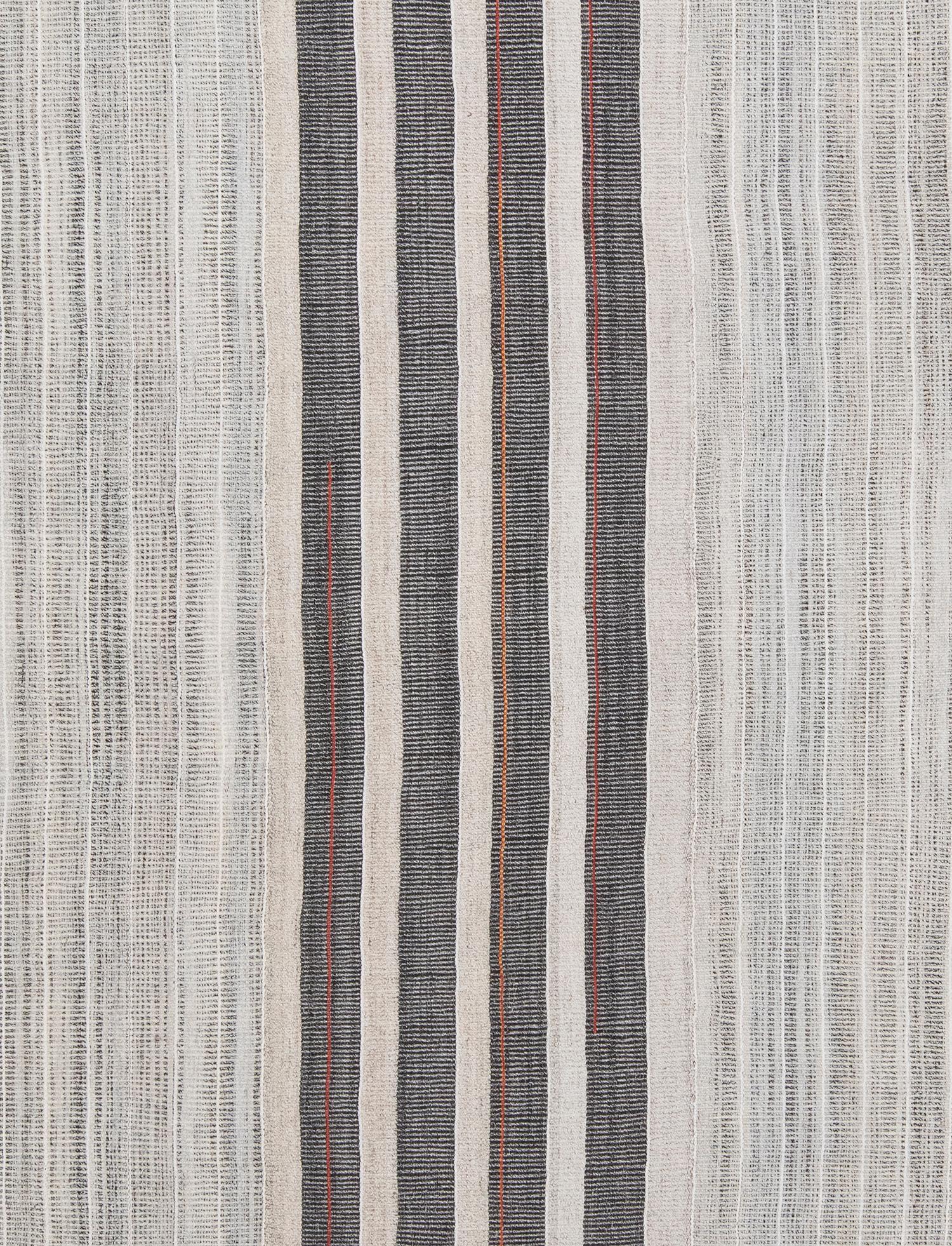 Hand-Woven Mid-Century Modern Style Minimalist Charmo Striped Flatweave Wool Rug For Sale