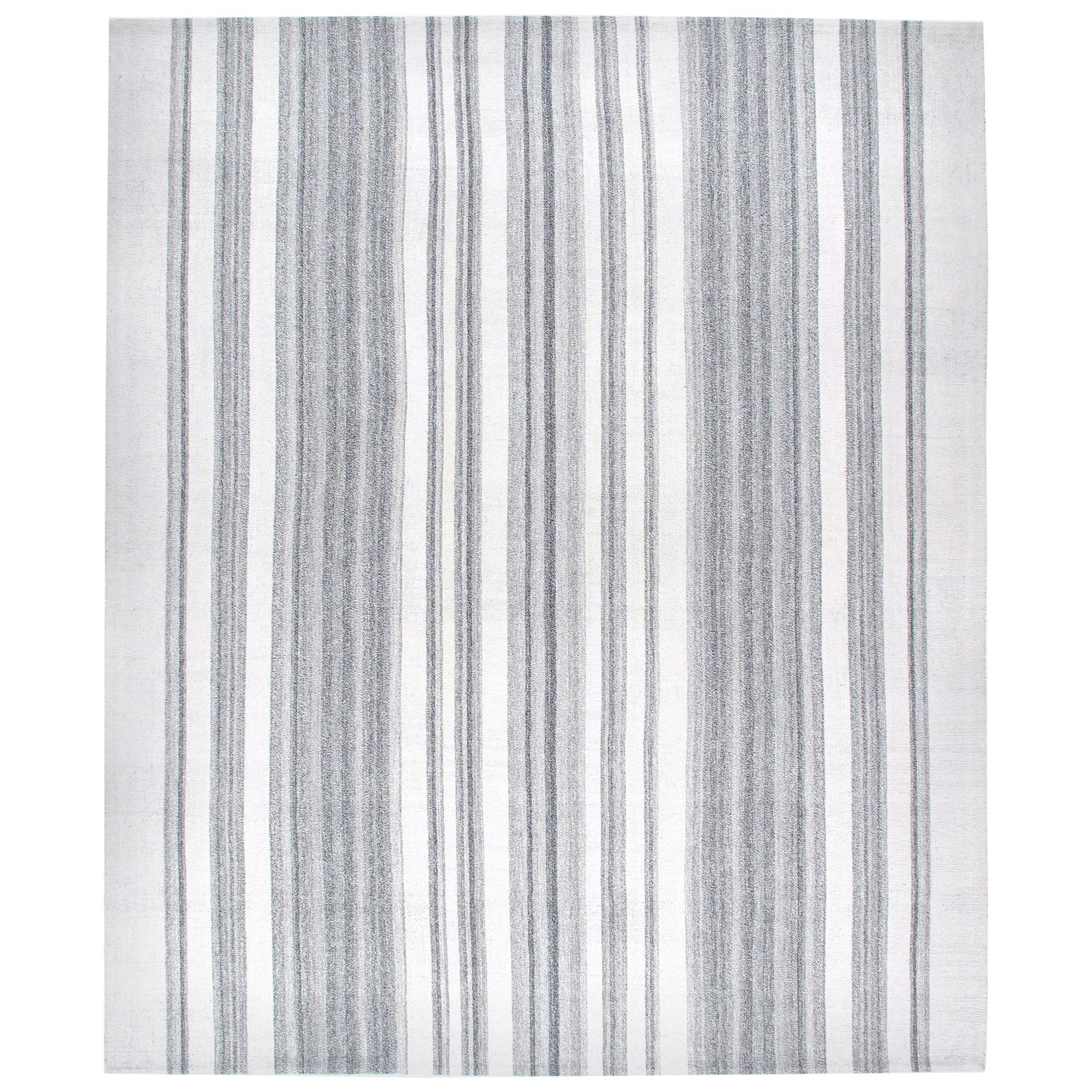 Mid-Century Modern Style Minimalist Flat-Weave Stripe Rug