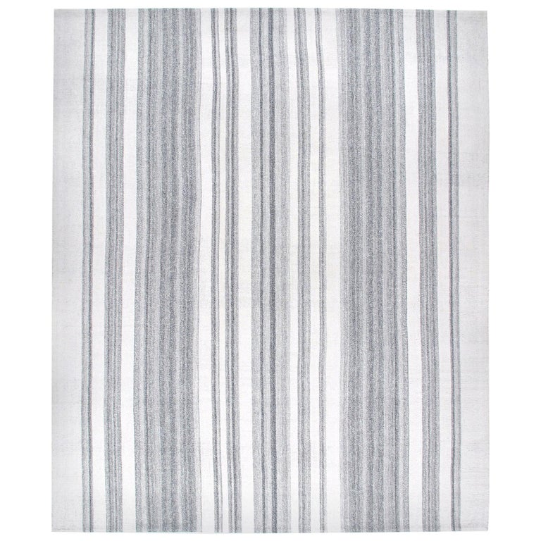 MidCentury Modern Style Minimalist FlatWeave Stripe Rug For Sale at