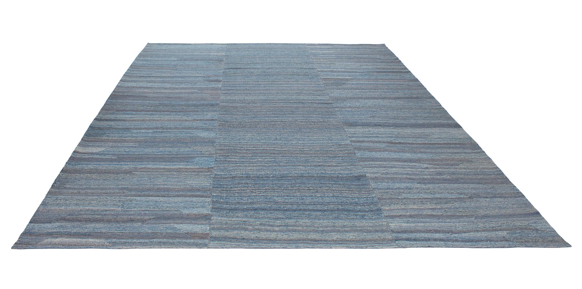 Hand-Woven Mid-Century Modern Style Minimalist Mazandaran Flatweave Rug For Sale