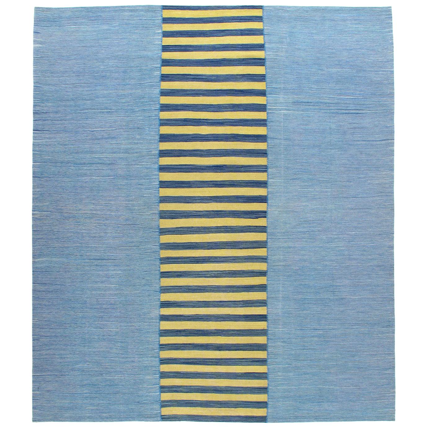 Mid-Century Modern Style Minimalist Mazandaran Stripe Flat-Weave Rug