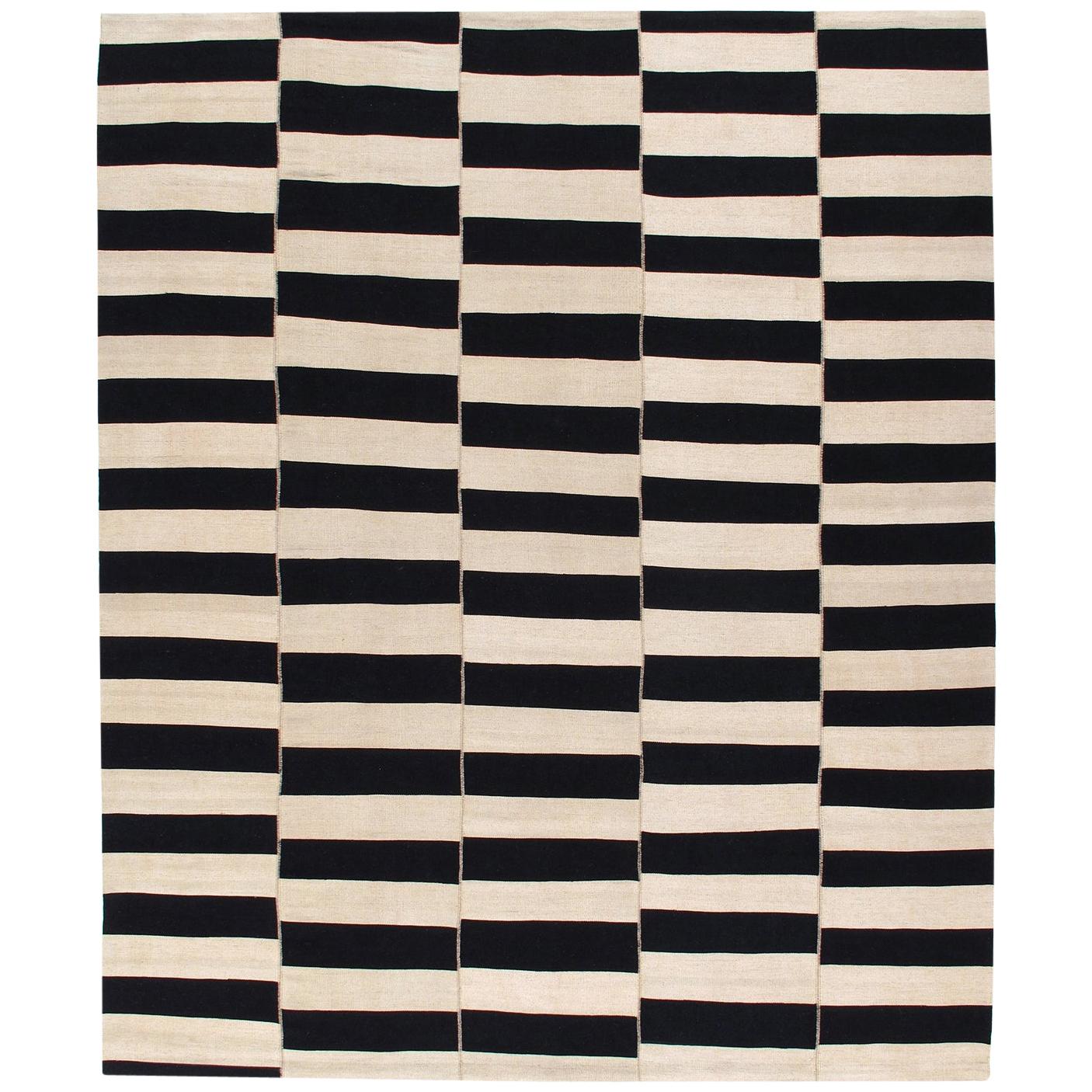 Mid-Century Modern Style Minimalist Mazandaran Stripe Flat-Weave Rug For Sale