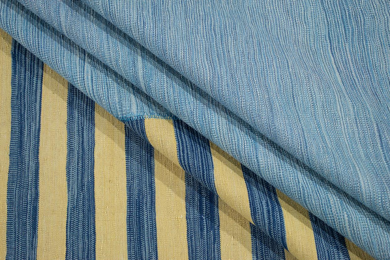 Hand-Woven Mid-Century Modern Style Minimalist Mazandaran Stripe Flat-Weave Rug