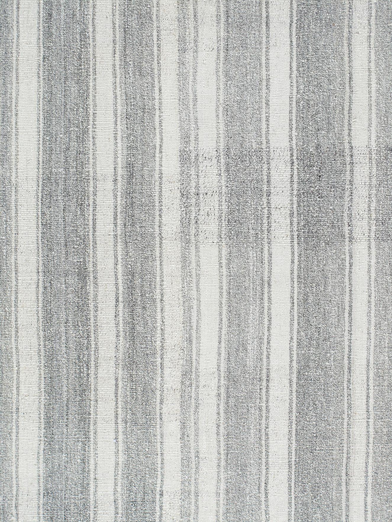 Hand-Woven Mid-Century Modern Style Minimalist Stripe Flatweave Rug For Sale