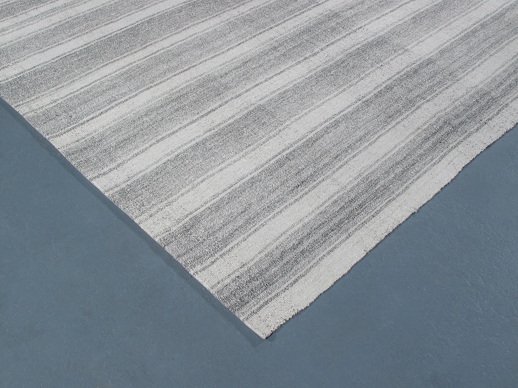 Wool Mid-Century Modern Style Minimalist Stripe Flatweave Rug For Sale