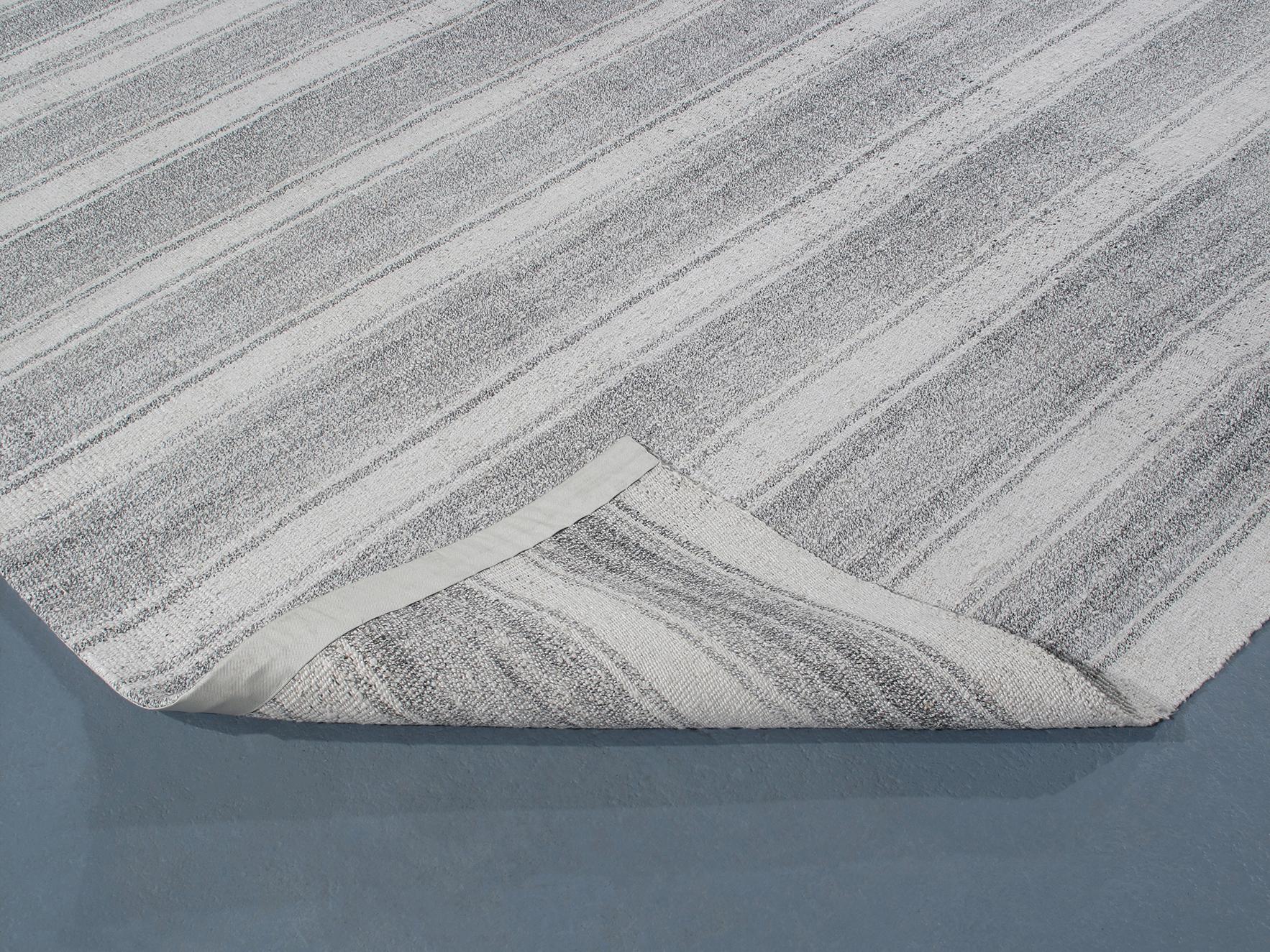 Mid-Century Modern Style Minimalist Stripe Flatweave Rug For Sale 1