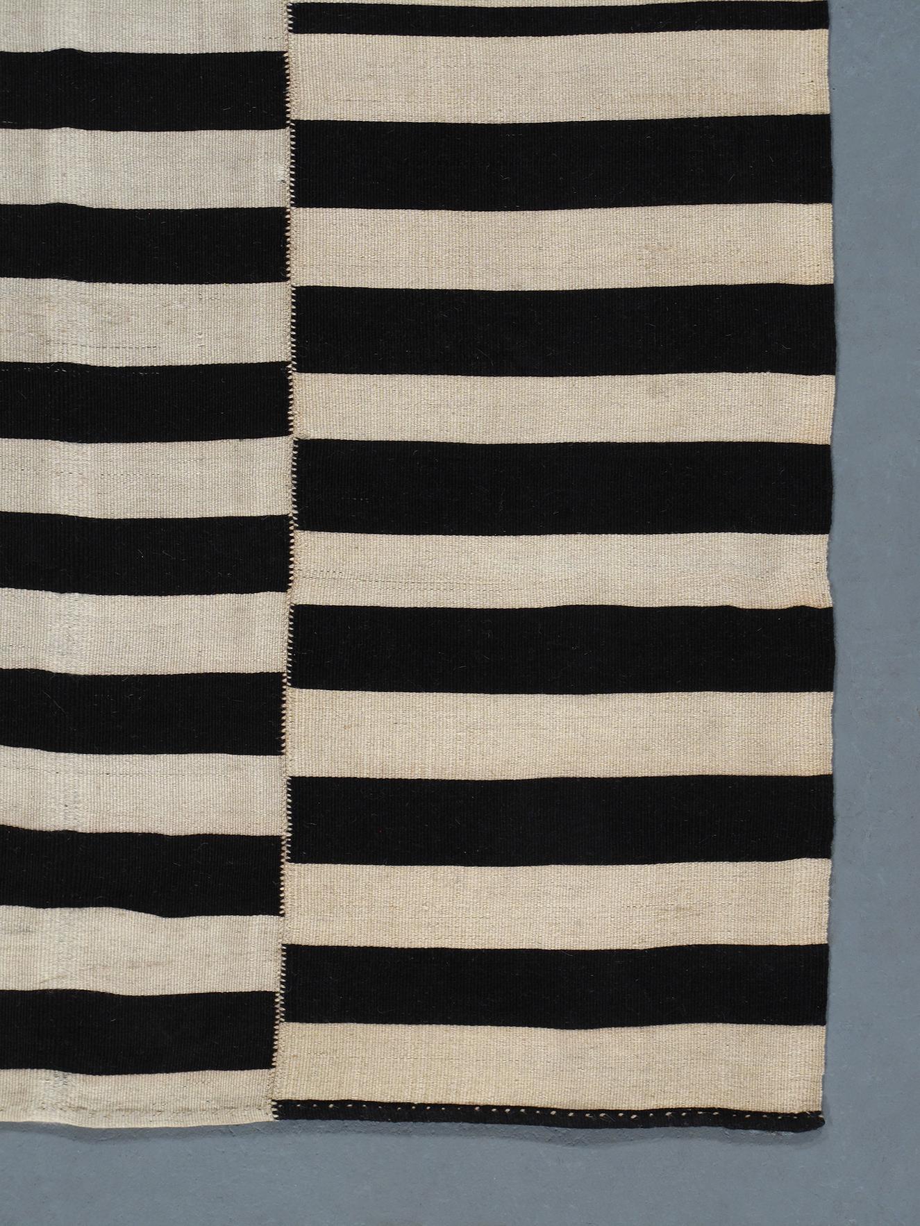 Persian Mid-Century Modern Style Minimalist Stripe Mazandaran Tribal Flatweave Rug For Sale