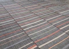 Mid-Century Modern Style Minimalist Stripe Wool Rug in Grey with Color Stripes
