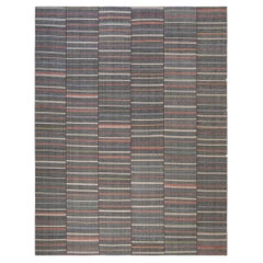 Mid-Century Modern Style Minimalist Stripe Wool Rug in Grey with Color Stripes