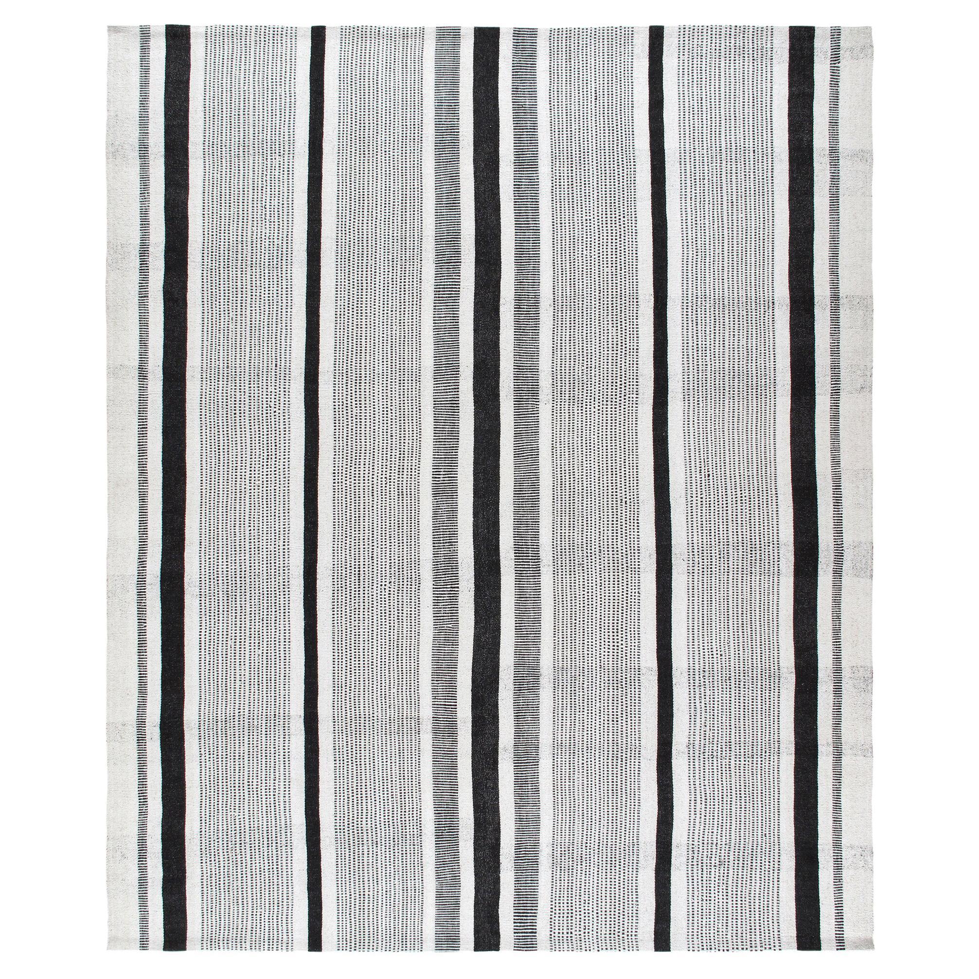 Mid-Century Modern Style Minimalist Striped Flatweave Rug For Sale