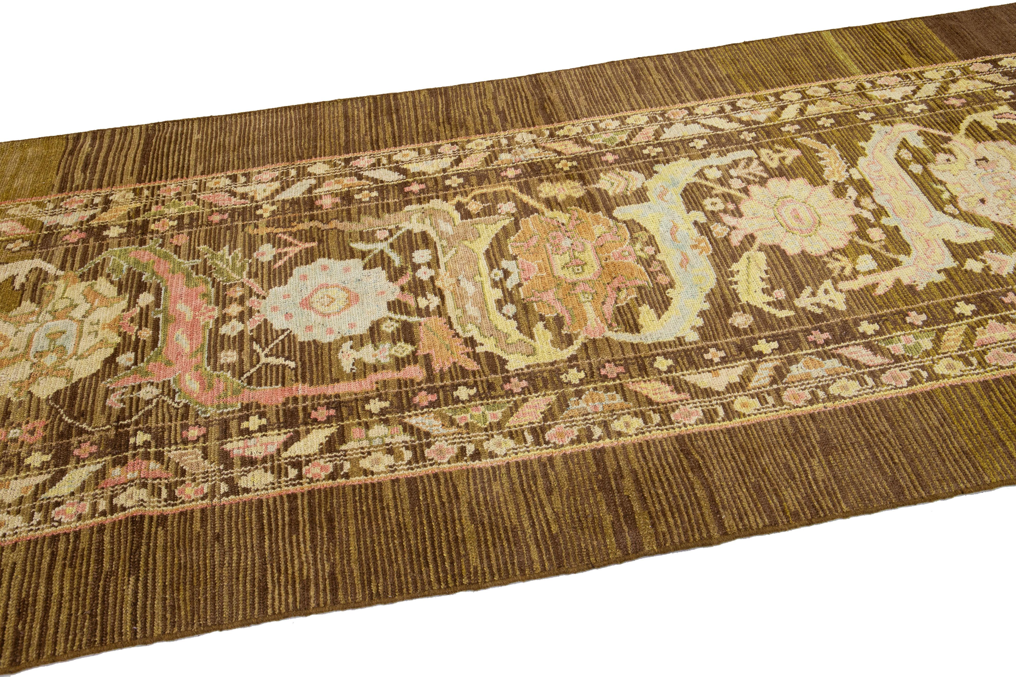 Mid-Century Modern Style Multicolor Handmade Floral Motif Wool Runner by Apadana For Sale 1