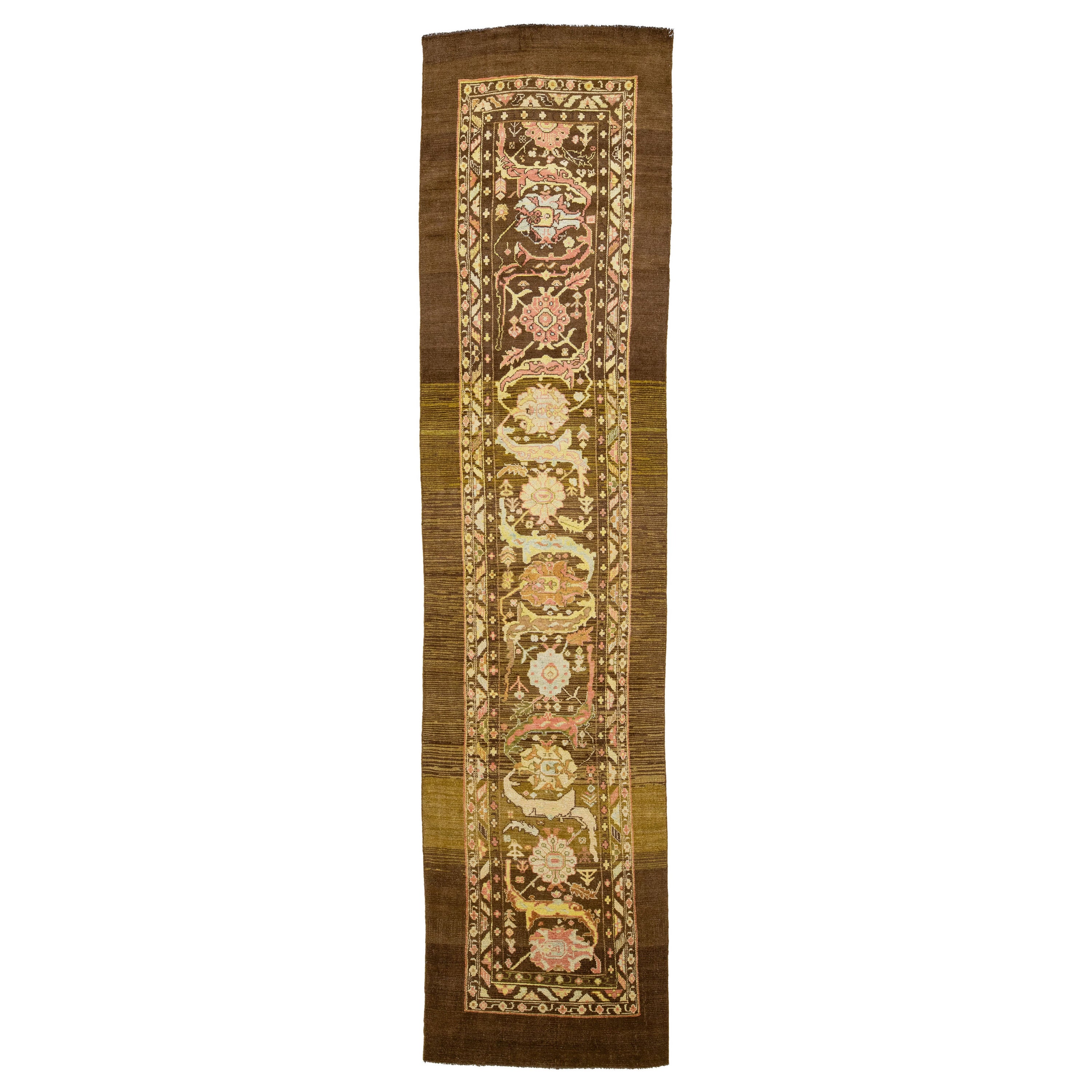 Mid-Century Modern Style Multicolor Handgefertigter Woll-Läufer mit Blumenmotiv von Apadana im Angebot