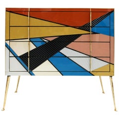 Mid-Century Modern Style Murano Colored Glass and Brass Italian Commode