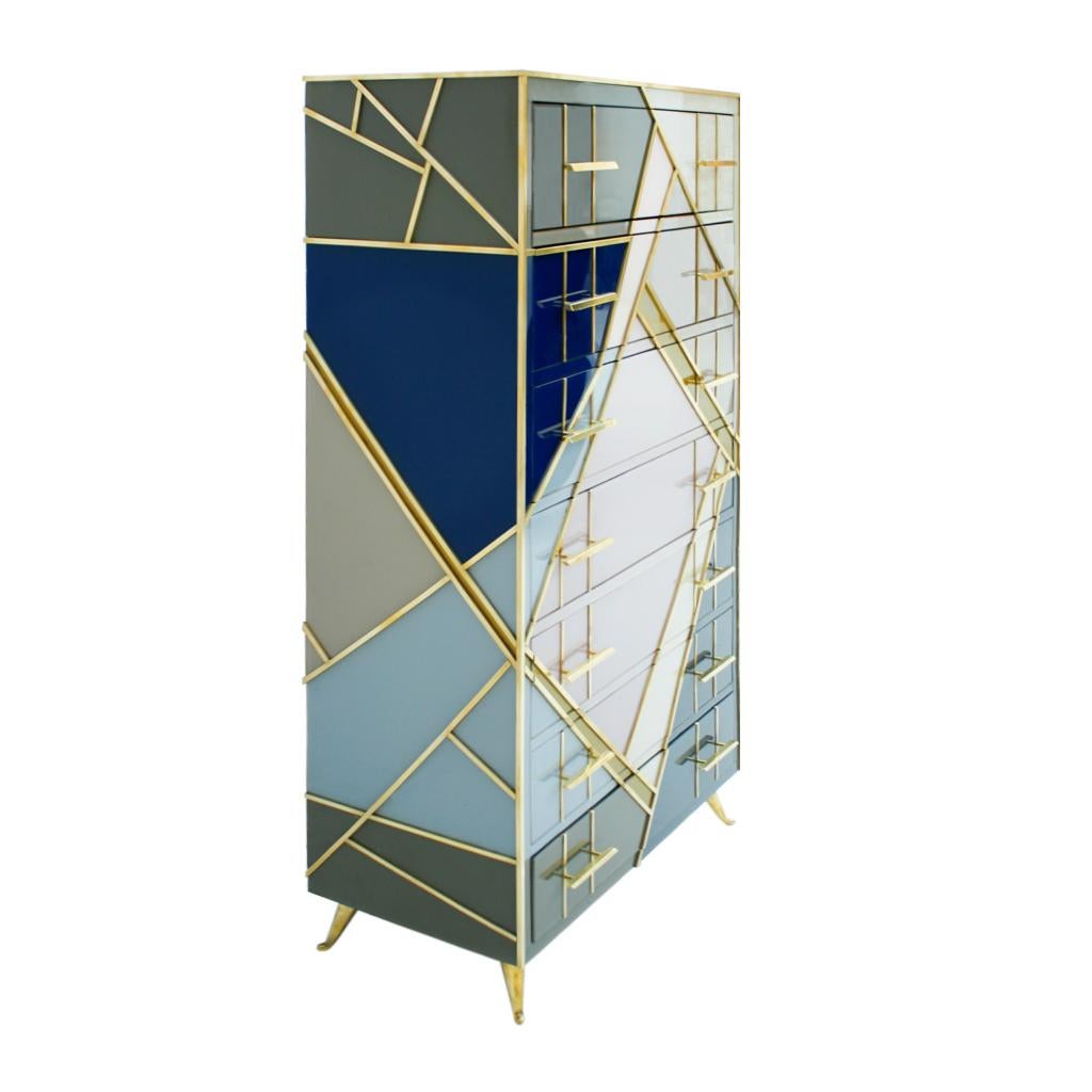Mid-20th Century Mid-Century Modern Style Murano Glass and Brass Italian Commode For Sale