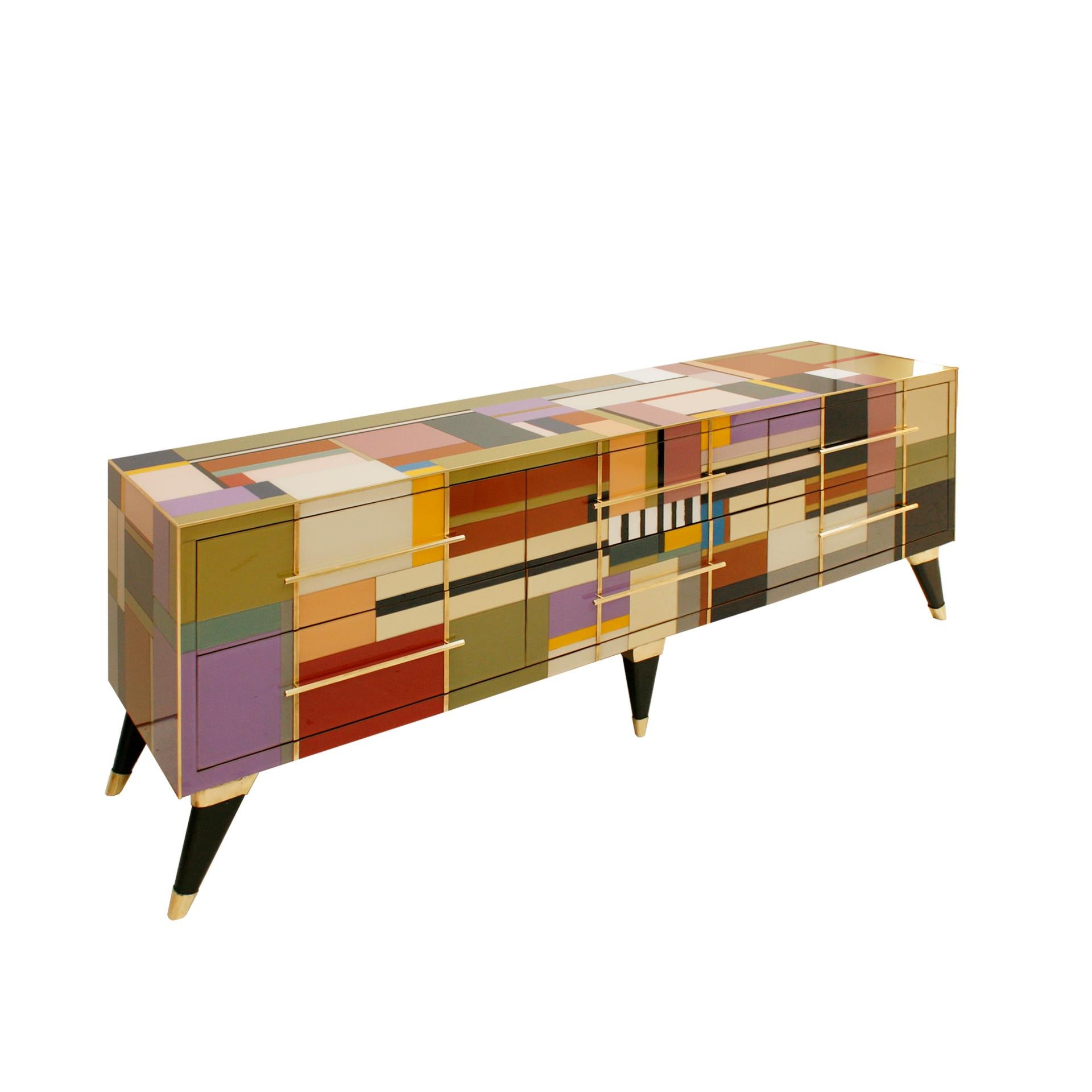 Mid-Century Modern Style Murano Glass and Brass Italian Sideboard  In Good Condition For Sale In Madrid, ES