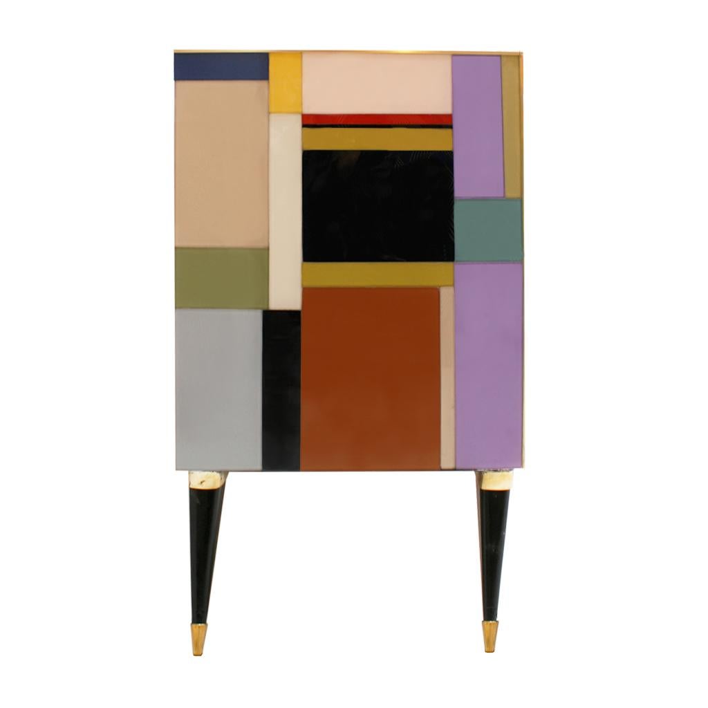 Mid-Century Modern Style Murano Glass and Brass Italian Sideboard by L.A. Studio For Sale 2