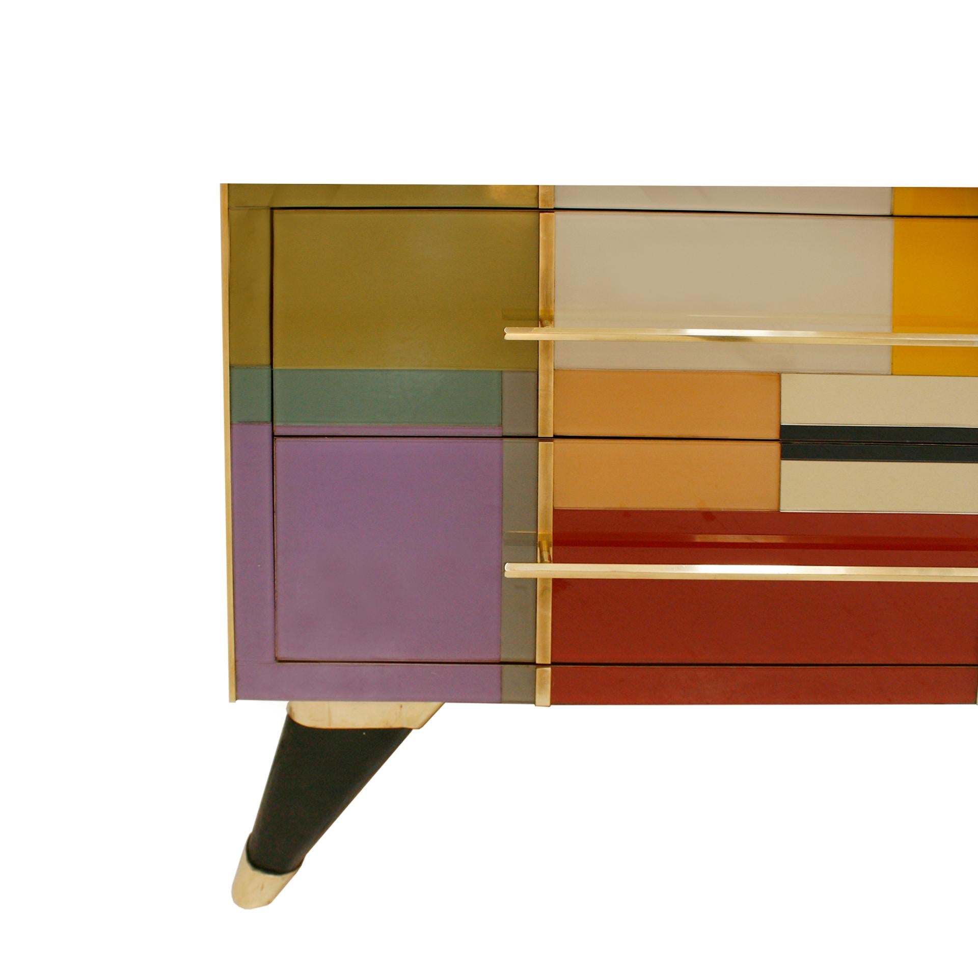 Mid-Century Modern Style Murano Glass and Brass Italian Sideboard by L.A. Studio 1