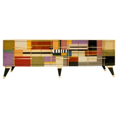 Mid-Century Modern Style Murano Glass and Brass Italian Sideboard 