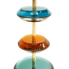 Lampada da tavolo moderna di metà secolo in vetro di Murano arancione, blu e verde e ottone