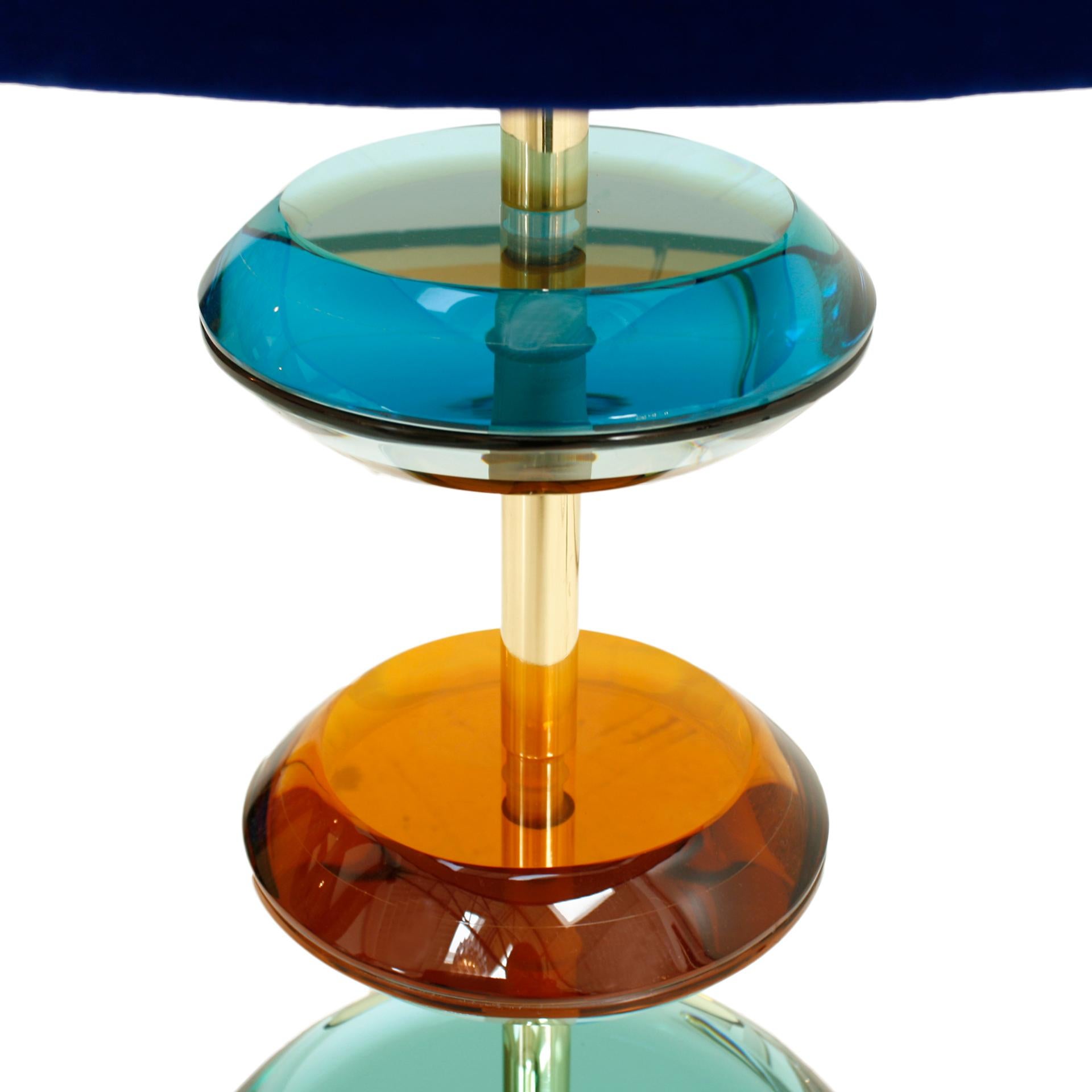 Italian Mid-Century Modern Orange, Blue and Green Murano Glass and Brass Table Lamp