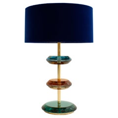 Mid-Century Modern Orange, Blue and Green Murano Glass and Brass Table Lamp