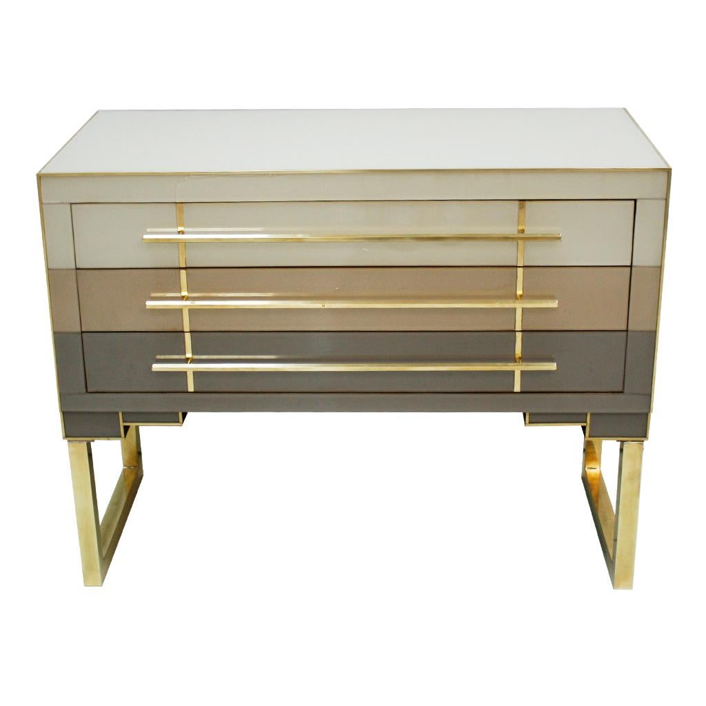 Mid-Century Modern Style Murano Glas und Messing Paar italienische Kommoden (Moderne der Mitte des Jahrhunderts) im Angebot