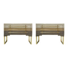 Mid-Century Modern Style Murano Glass and Brass Pair of Italian Commodes