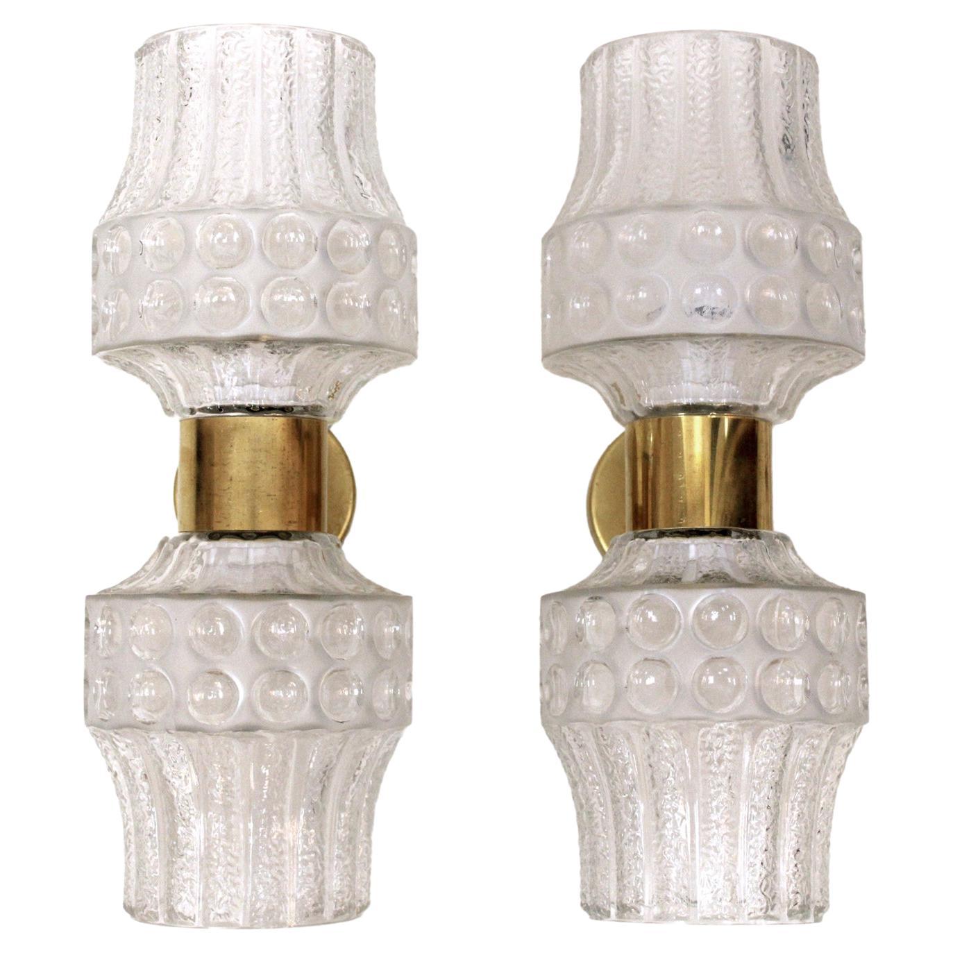 Mid-Century Modern Style Murano Glass and Brass Pair of Italian Sconces