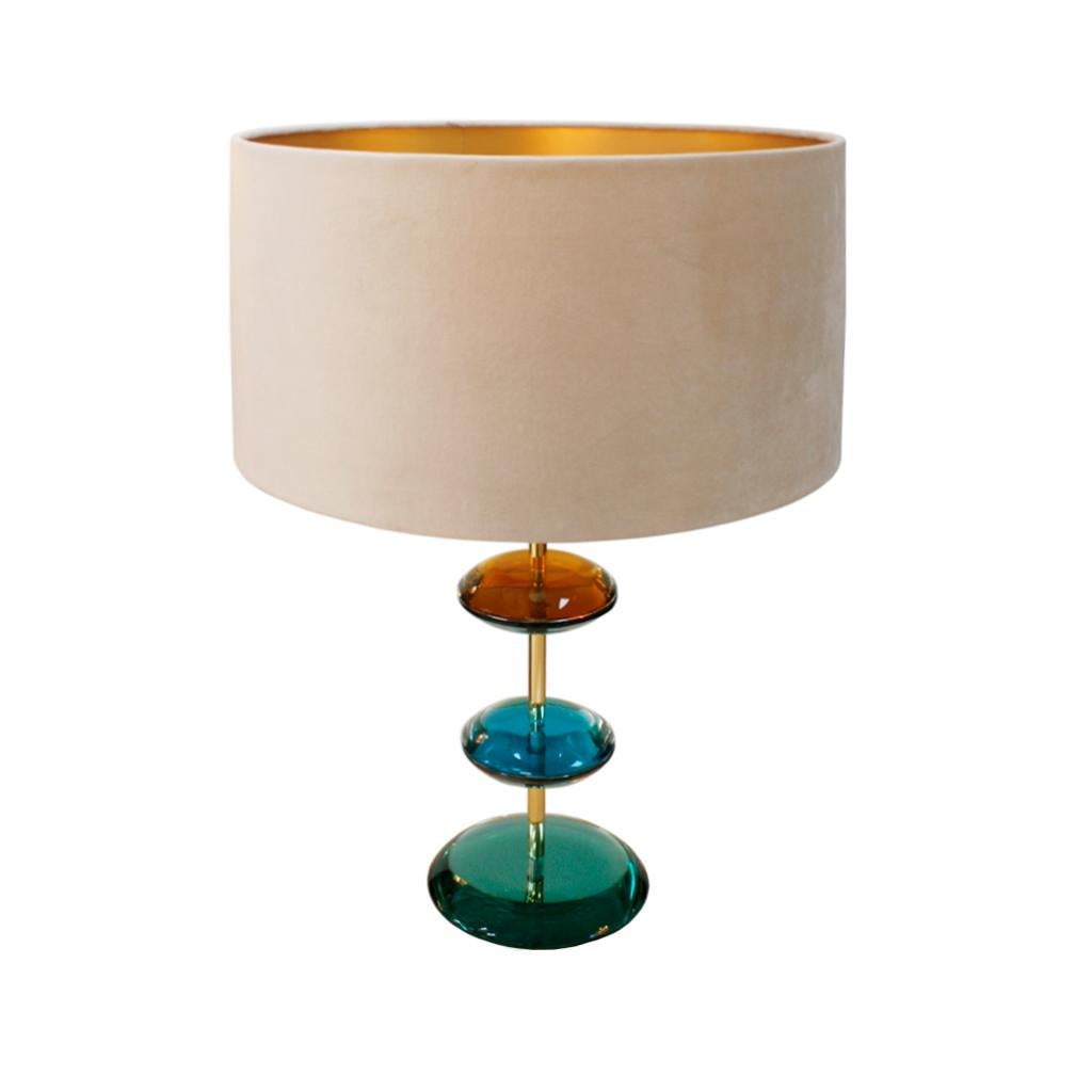 Mid-Century Modern Style Murano Glass and Brass Pair of Italian Table Lamps In Excellent Condition In Madrid, ES