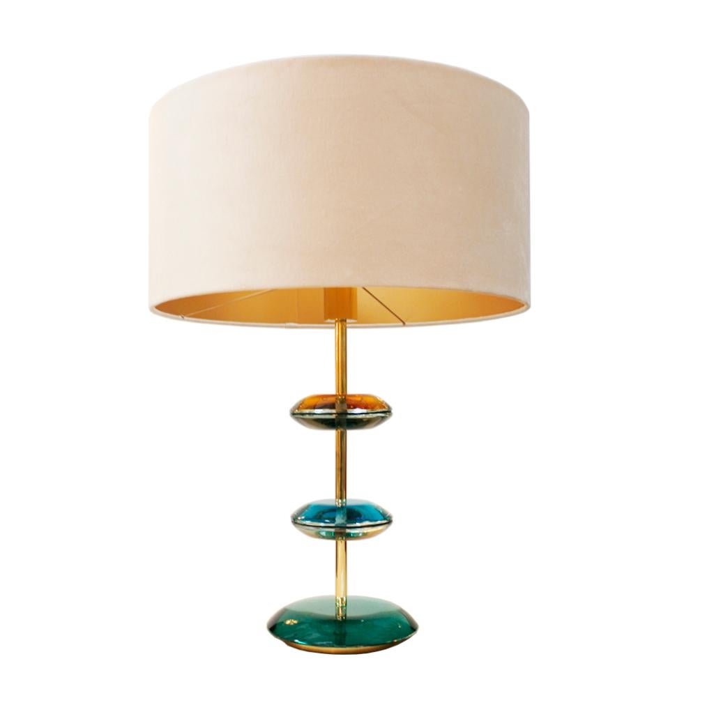 Contemporary Mid-Century Modern Style Murano Glass and Brass Pair of Italian Table Lamps