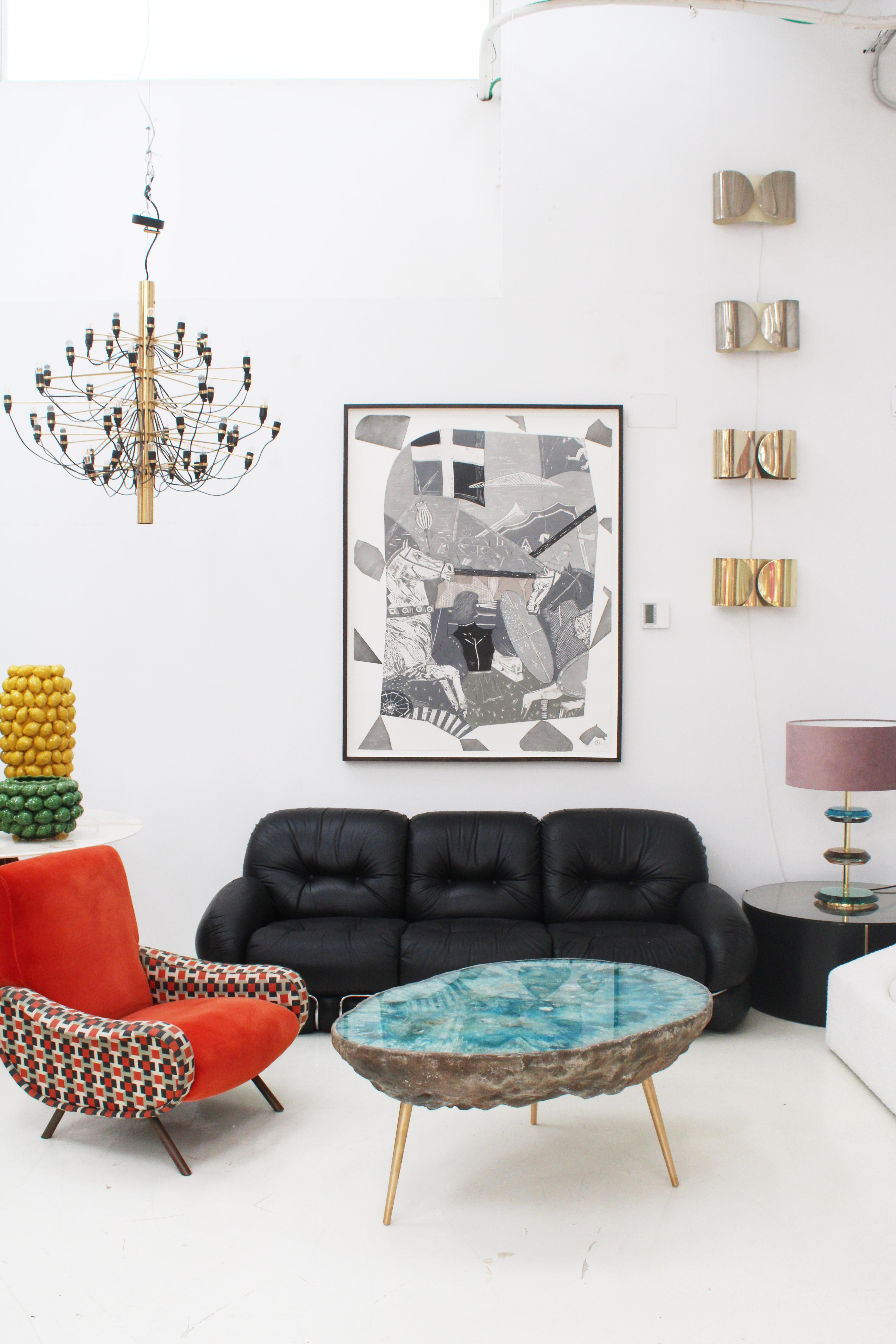 Pareja de lámparas de mesa italianas de latón y cristal de Murano de estilo moderno de mediados de siglo en venta 1