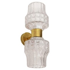 Mid-Century Modern Style Murano Glass and Brass Set of Three Italian Sconces