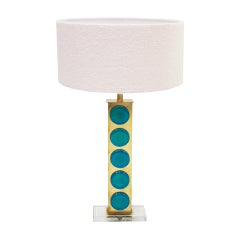 Lampada da tavolo in vetro di Murano blu chiaro e ottone in stile metà secolo moderno