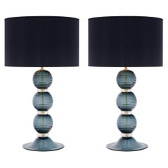 Mid-Century Modern Style Murano Glass Table Lamps in Gray with Gold Flecks