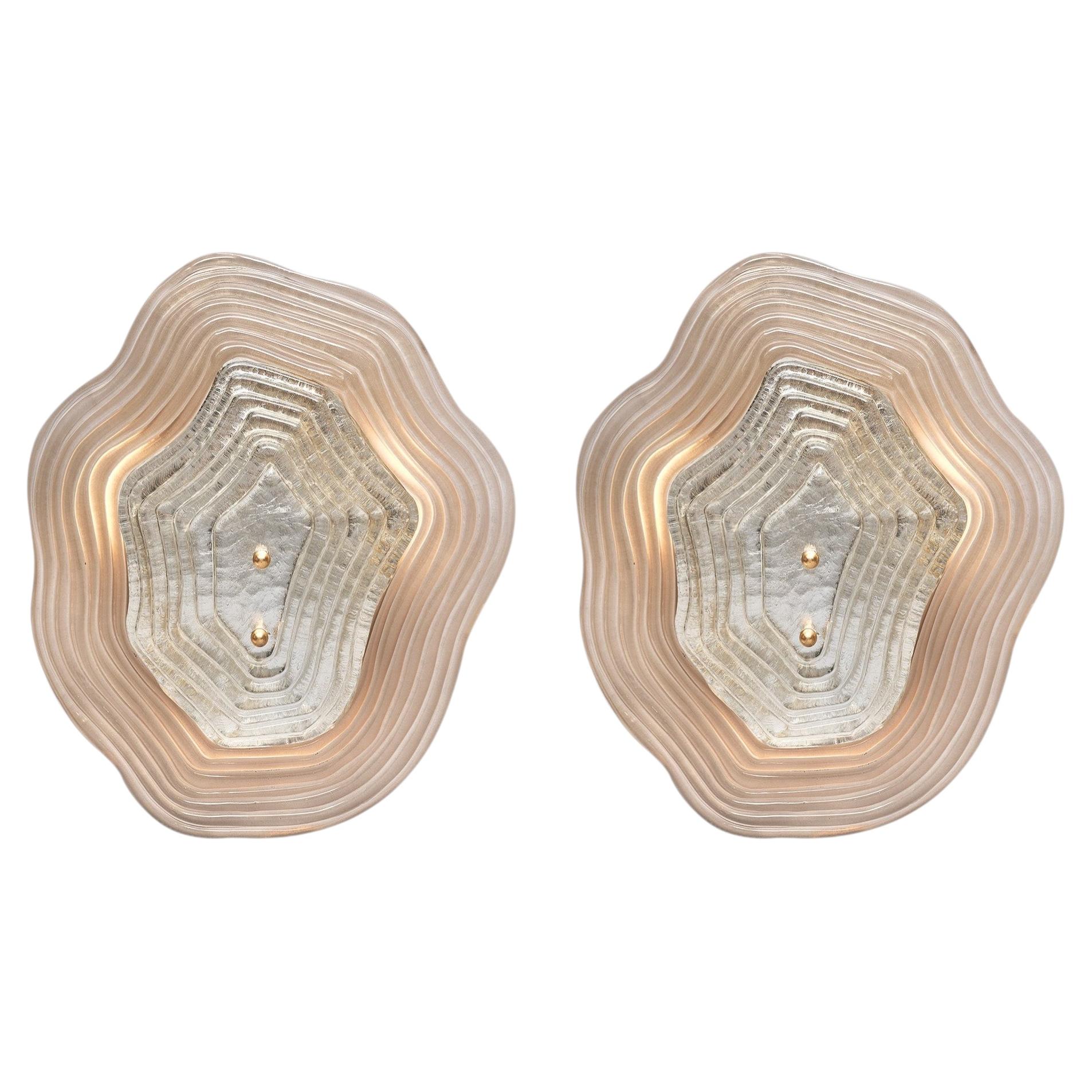 Mid-Century Modern Style Murano Glass Wall Sconces in Smoked Silver Finish
